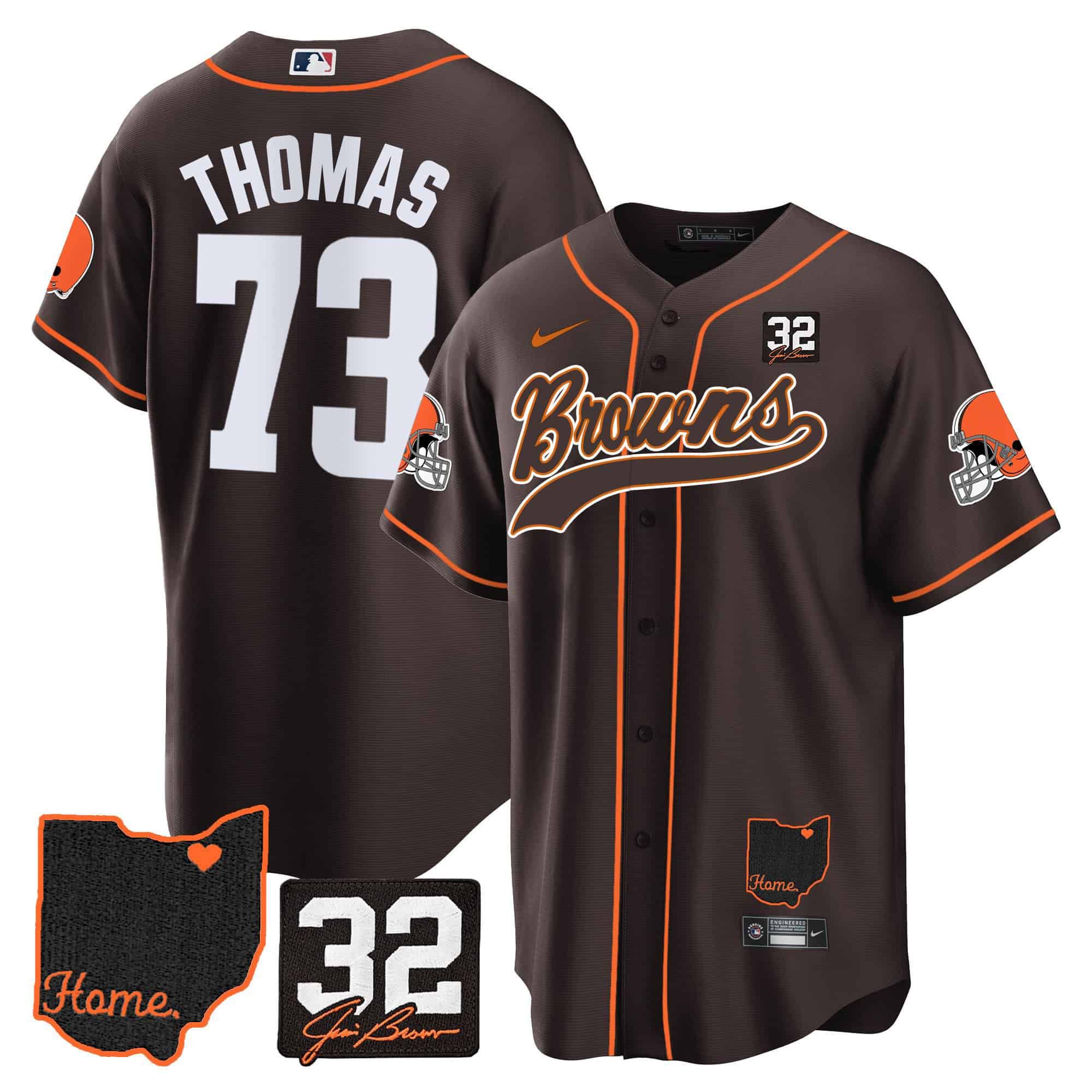 Men Cleveland Browns #73 Thomas Brown Memorial Home Patch Baseball 2024 Nike NFL Jersey style 1